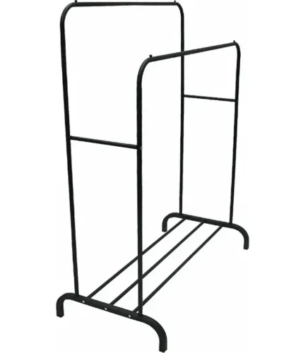 Двойная стойка вешалка Double Floor Hanger 162х130 см для одежды и полкой для обуви, напольная стойка-вешалка со штангой на ножках до 30 кг Черная
