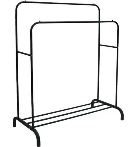 Двойная стойка вешалка Double Floor Hanger 162х130 см для одежды и полкой для обуви, напольная стойка-вешалка со штангой на ножках до 30 кг Черная