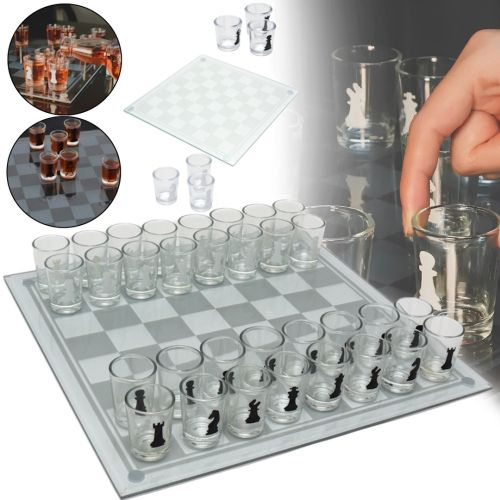 Подарунковий ігровий набір П'яні шахи Game Chess GB-086 настільна алко гра 25х25 см комплект шахів чарок і скляною дошкою для дорослих
