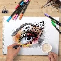 Набір акварельних маркерів-лінерів для малювання Dual Brush 120 шт комплект двосторонніх скетч маркерів кистей на водній основі в пеналі 120 кольорів