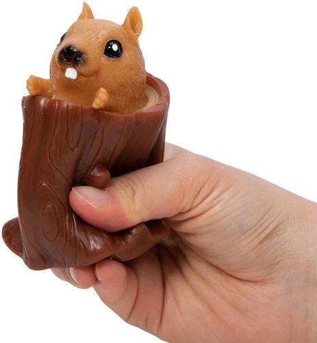 Силіконова іграшка антистрес білка в дуплі Nutty Squirrel Popper JG-88 6.5х6 см вистрибує Pop It Фуфлик в колоді для дітей T206 Коричневий 