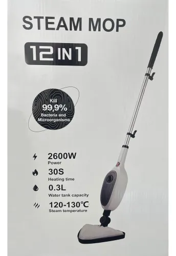 Ручна парова швабра Steam Mop PR-355 12-в-1, 300 мл — пароочищувач високого тиску з баком для води та насадками для прибирання та миття підлоги, що працює від мережі