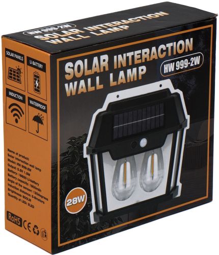 Вуличний настінний світильник Coba Solar Wall Lamp HW-888 - 2W акумуляторний підвісний ліхтар на сонячній батареї з датчиком руху 2 лампи 3 режими