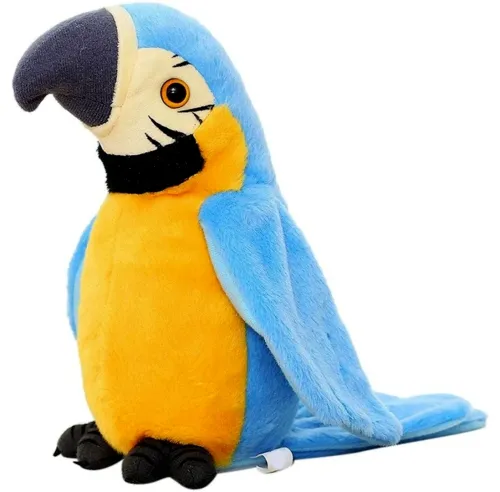 Інтерактивний папуга Talking Parrot K14802-3 22 см дитяча м'яка музична іграшка, повторюшка з мікрофоном на батарейках Блакитна, що говорить