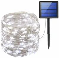 Вулична Світлодіодна гірлянда Solar String Lights LS48-100W 12 метрів 100 LED діодів Холодний білий Роса Cool light з сонячною панеллю для дерев і веранд