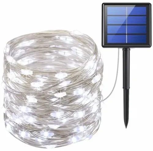 Вулична Світлодіодна гірлянда Solar String Lights LS48-100W 12 метрів 100 LED діодів Холодний білий Роса Cool light з сонячною панеллю для дерев і веранд