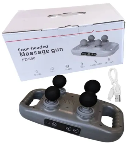 Масажер перкусійний Massage Gun TosWa FZ-668 для масажу всього тіла 4 головки, Ручний акумуляторний 9 режимів 20 швидкостей для м'язів і релаксації