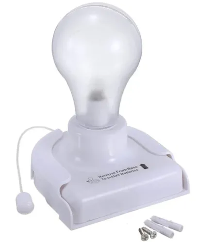 Світлодіодна підвісна LED лампочка світильник Stick Up Bulb BJ - 6706 на батарейках, Настінний нічник від батарейок зі шнурком на стіну шафи білий