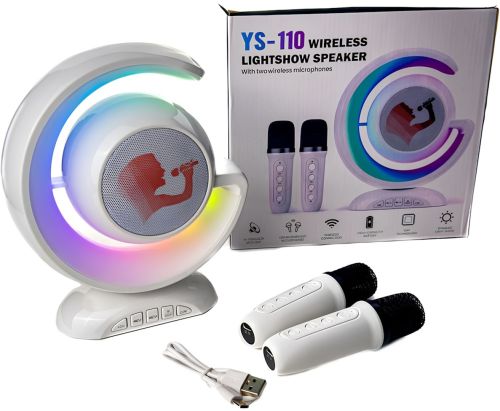 Портативный ночник с караоке Lightshow YS-110 настольная беспроводная лампа с Bluetooth колонкой, двумя микрофонами и светодиодной RGB подсветкой