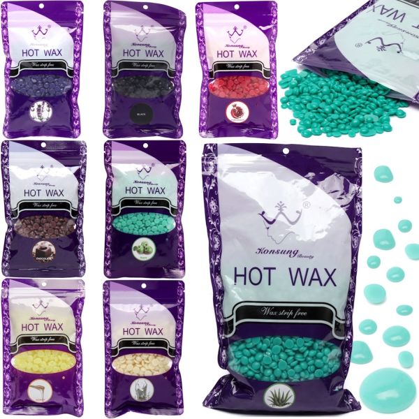 Кольоровий віск у гранулах для воскоплава Konsung Hot Wax 500 грам професійний низькотемпературний плівковий віск для депіляції всіх типів шкіри