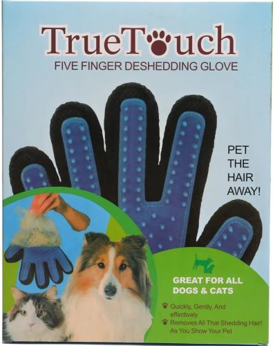 Перчатка для вычесывания шерсти домашних животных True Touch универсальная резиновая щетка для расчесывания и ухода для кошек и собак Тру Тач Синяя