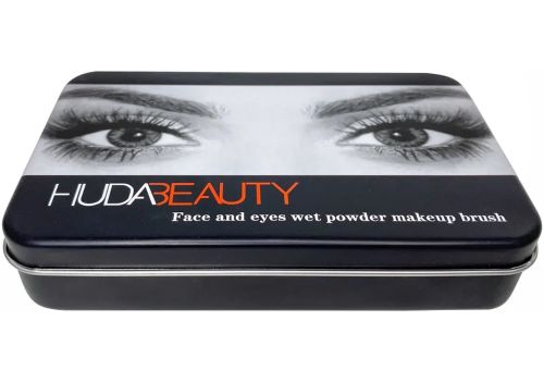Набір кистей для макіяжу Huda Beauty 12 штук, Кисті для професійного макіяжу очей, губ і обличчя, пензлики в металевій коробці