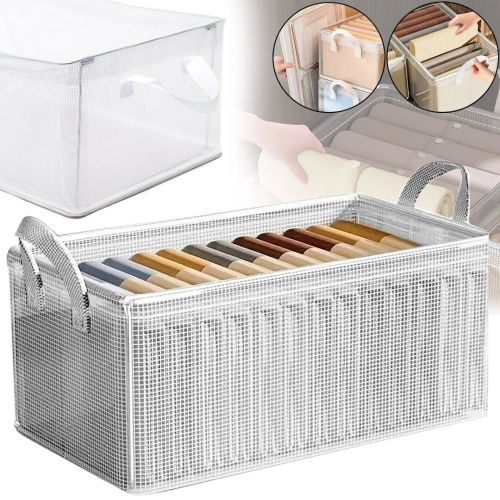 Універсальний органайзер в шафу Storage Box LY-706 48х20х20 см прозора тканинна кошик з каркасом для зберігання речей і нижньої білизни 27 л біла