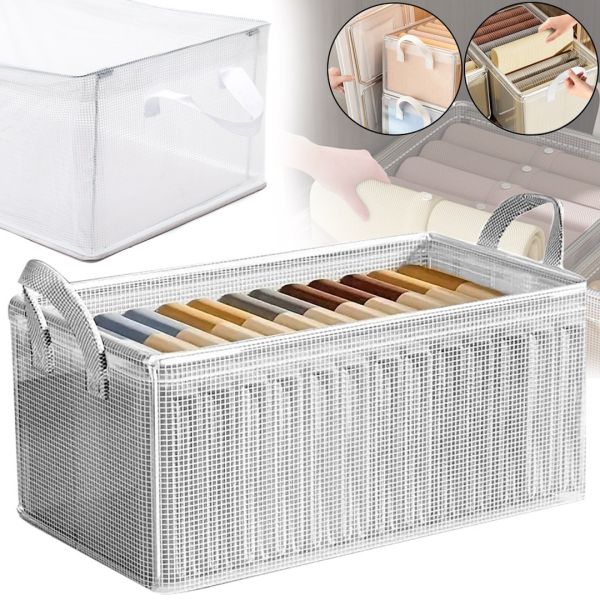 Універсальний органайзер в шафу Storage Box LY-706 48х20х20 см прозора тканинна кошик з каркасом для зберігання речей і нижньої білизни 27 л біла