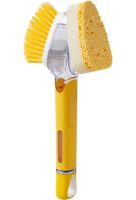 Двухсторонняя щетка с дозатором для мытья посуды Dish Wand Scrub Brush 2 в 1 MAG-582 кухонная губка с насадками, ручкой и емкостью для моющего NGB7