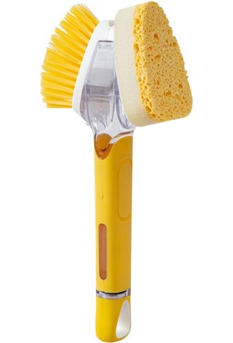 Двухсторонняя щетка с дозатором для мытья посуды Dish Wand Scrub Brush 2 в 1 MAG-582 кухонная губка с насадками, ручкой и емкостью для моющего NGB7