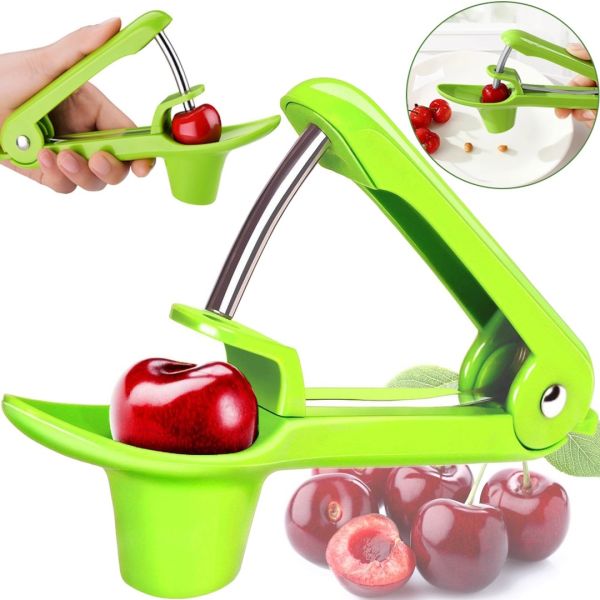 Машинка для видалення вишневих кісточок Cherry Olive Pitter ручний прилад видавлювач, вишнедавка для відділення кісточок вишні та черешні Зелена