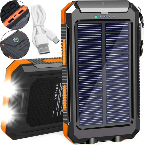 Портативний зарядний пристрій Power Bank Solar Charger QL-268 20000mAh протиударний повербанк з сонячною панеллю подвійний зарядкою USB ліхтариком