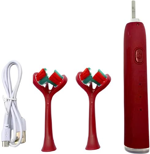 Акумуляторна зубна щітка Electric Toothbrush з подвійною головкою, електрична ультразвукова електрощітка на 3 режими для чищення зубів Червона