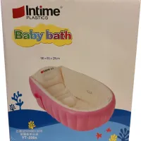 Надувна дитяча ванна для купання Intime Baby Bath Tub JS033 — протиковзка ванночка з подушкою, зливом і насосом для малюків, рожева YT-226A