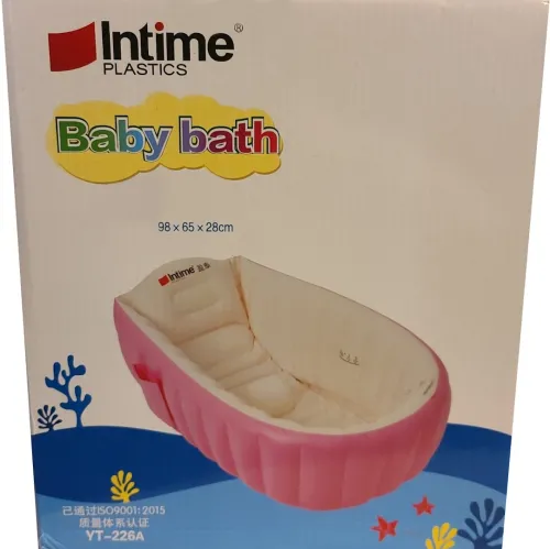 Надувна дитяча ванна для купання Intime Baby Bath Tub JS033 — протиковзка ванночка з подушкою, зливом і насосом для малюків, рожева YT-226A