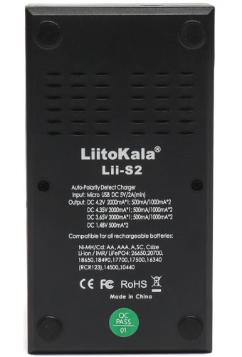 Зарядное устройство для аккумуляторов LiitoKala Lii-S2 универсальная зарядка c LCD дисплеем индикатором для батареек 18650 на 2 аккумулятора от USB