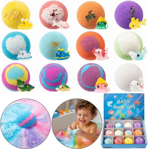 Подарунковий набір бомбочок Bath Bomb Gift (12 штук) для ванни з іграшкою-сюрпризом, дитячі спа-бомбочки «Морські мешканці» для ванни з іграшками