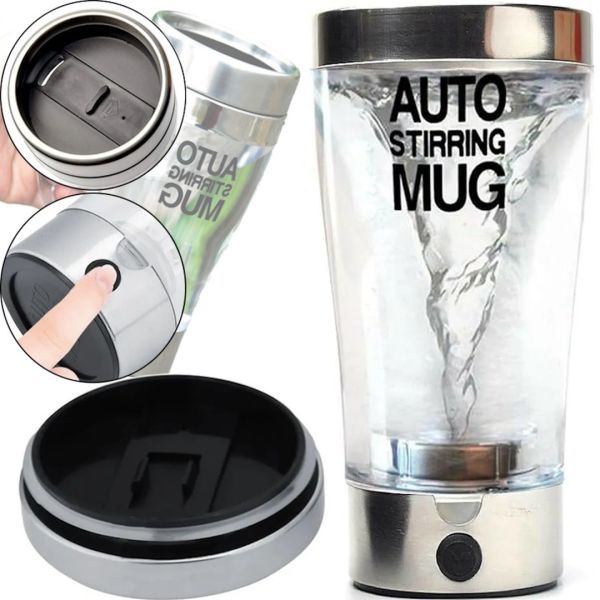 Автоматична прозора кружка мішалка Auto Stirring Mug 400 мл, Термокружка шейкер з міксером для розмішування кави, смузі коктейлів на батарейках