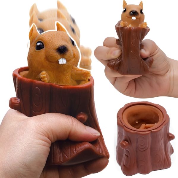 Силіконова іграшка антистрес білка в дуплі Nutty Squirrel Popper JG-88 6.5х6 см вистрибує Pop It Фуфлик в колоді для дітей T206 Коричневий 