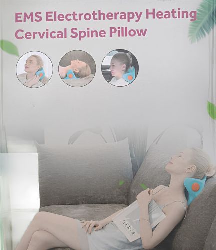 Масажна імпульсна подушка підголівник Spin Pillow LY - 471 вібраційний міостимулятор U-подібної форми для розслаблення м'язів шиї і плечей Блакитний