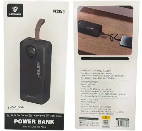Портативний зарядний пристрій Power Bank Lenyes PX387D 30000mAh 22.5W з LED дисплеєм Зовнішній акумулятор повербанк USB TYPE-C для зарядки телефону