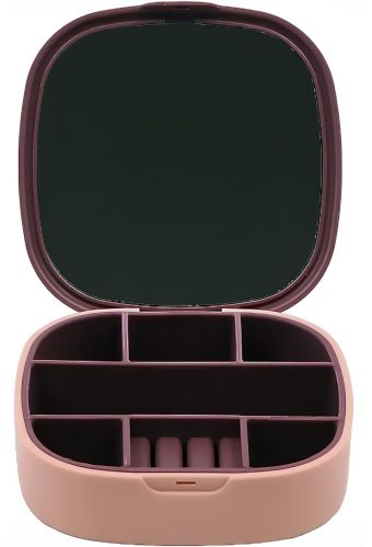 Органайзер для біжутерії з дзеркалом Jewerly Storage Box LD-988 Дорожня міні шкатулка на 7 відділень для прикрас і ювелірних виробів 10х10 см