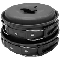 Туристичний кухонний набір посуду Cooking Set SY-200 «2 в 1»: комплект, що складається зі сковорідки, каструлі та кухонного приладдя, у чохлі для кемпінгу DS-200