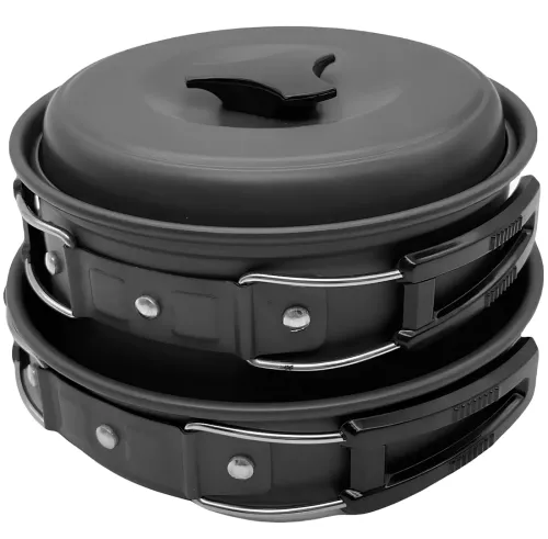 Туристичний кухонний набір посуду Cooking Set SY-200 «2 в 1»: комплект, що складається зі сковорідки, каструлі та кухонного приладдя, у чохлі для кемпінгу DS-200