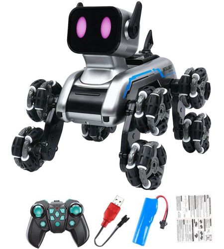 Трюкова собака робот Champions Stunt Robot Dog восьмиколісний щеня зі звуковими і світловими ефектами на радіокеруванні пультом і жестами USB
