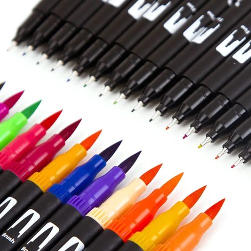 Набір акварельних маркерів-лінерів для малювання Dual Brush 120 шт комплект двосторонніх скетч маркерів кистей на водній основі в пеналі 120 кольорів
