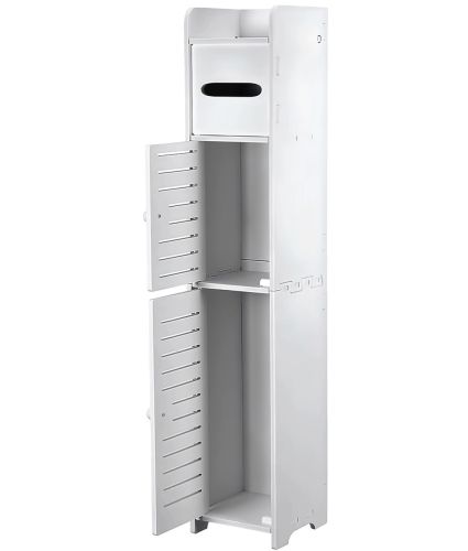 Підлоговий пенал у ванну Sleek Bathroom Storage Cabinet PK-01 вузька пластикова шафа 80х15х15 см органайзер з тримачем для зберігання паперу Білий