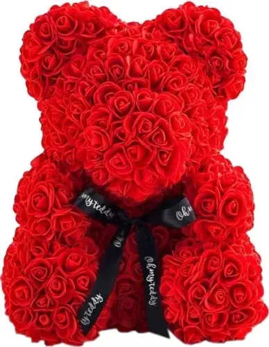 Маленький ведмедик з штучних 3D троянд Teddy Bear de Luxe 25 см Red, Червоний ведмідь Тедді
