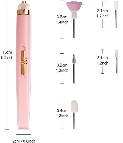 Фрезер для манікюру і педикюру Flawless Salon Nails бездротовий апарат для зняття гель-лаку з нігтів, портативна машинка з насадками USB рожева