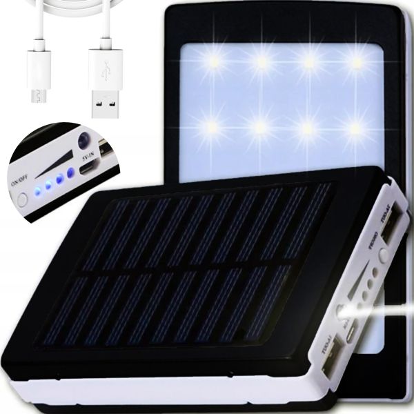 Портативний зарядний Power Bank Solar 50000 mAh C Led ліхтариком УМБ Metal Чорний На сонячній батареї Павербанк, зовнішній акумулятор, PowerBank 