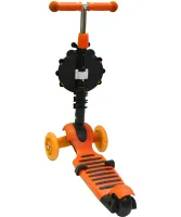 Трехколесный детский самокат беговел Scooter FYS-2864 Orange 5 в 1 со складным сиденьем, родительской ручкой и светящимися колесами Оранжевый