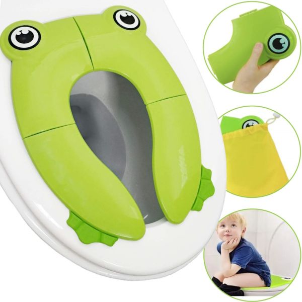 Дитяча накладка на унітаз Folding Potty Seat Жабка дорожнє складне пластикове сидіння насадка для навчання до горщика з чохлом Frog Green 35Х30 см