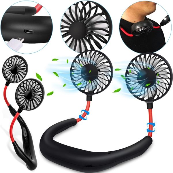 Портативний вентилятор на шию Neck Fan 360° бездротовий шийний спортивний охолоджувач 3 швидкості з акумулятором, LED-підсвічуванням і USB зарядкою