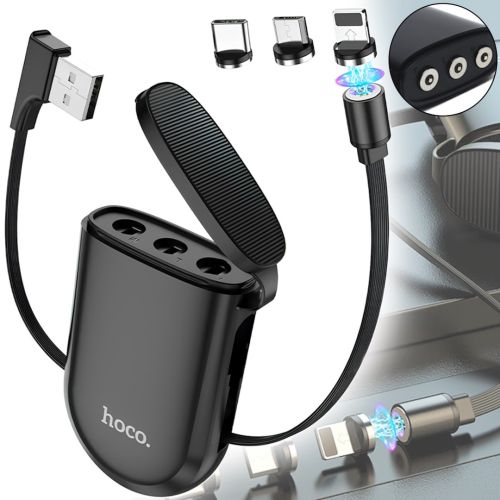 Магнітний зарядний кабель Hoco S50 Magnetic 3 в 1 10W USB шнур 1 м для зарядки телефону з кейсом для конекторів MicroUSB, Type-C, Lightning