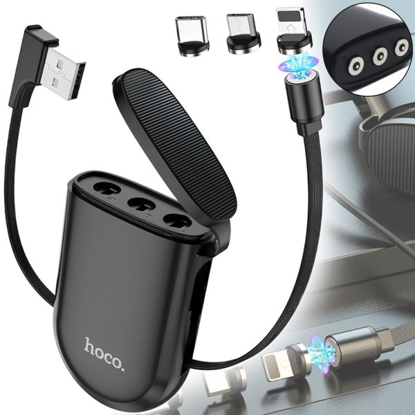 Магнітний зарядний кабель Hoco S50 Magnetic 3 в 1 10W USB шнур 1 м для зарядки телефону з кейсом для конекторів MicroUSB, Type-C, Lightning