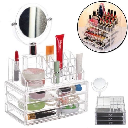 Настольный акриловый органайзер Cosmetic Box CX-8702 c зеркалом для косметики и мелочей JN-870, Косметический бокс с выдвижными ящиками JN-878