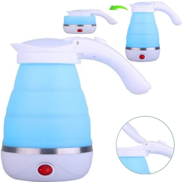 Електричний чайник складаний C автовідключенням Electric Kettle 0,5 л, дорожній силіконовий електрочайник, портативний електро міні-чайник Синій
