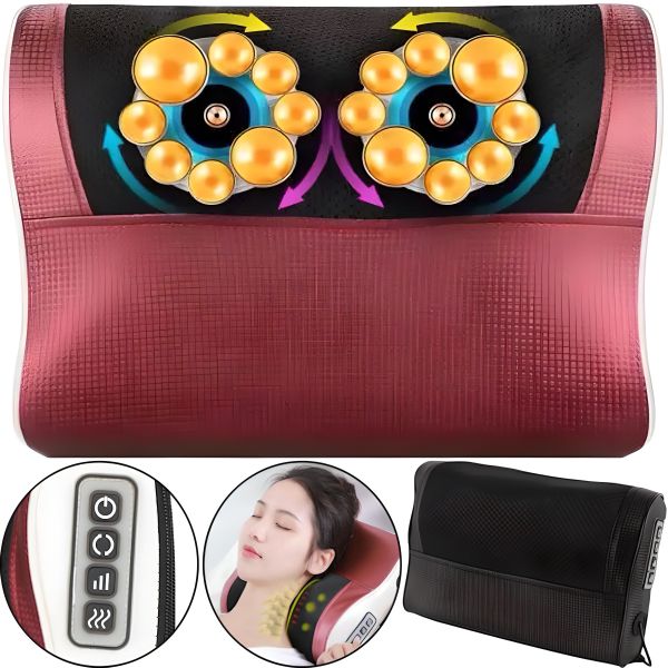 Масажна подушка для спини і шиї Massage Cushion FG214 3 режими роботи з підігрівом 24w роликовий масажер FG - 214 15 кульок від мережі і прикурювача