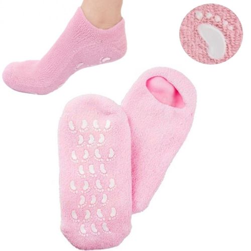 Зволожуючі гелеві шкарпетки для педикюру SPA Gel Socks рожеві, косметичні шкарпетки для СПА процедур з антиковзаючим покриттям і зволожуючим гелем