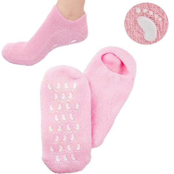 Зволожуючі гелеві шкарпетки для педикюру SPA Gel Socks рожеві, косметичні шкарпетки для СПА процедур з антиковзаючим покриттям і зволожуючим гелем